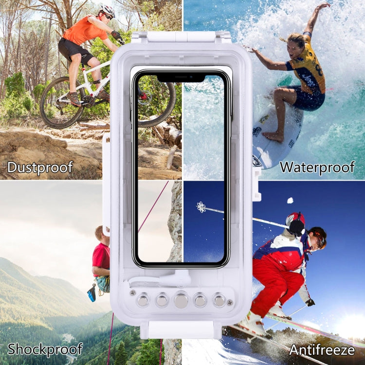 PULUZ 45m/147ft Water-resistant Diving Case Photo Video Taking Underwater Housing Cover for iPhone 14 Series, iPhone 13 Series, iPhone 12 Series, iPhone 11 Series, iPhone X Series, iPhone 8 & 7, iPhone 6s, iOS 13.0 or Above Version iPhone(White)