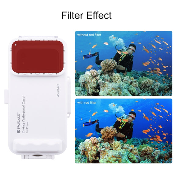 PULUZ 45m/147ft Water-resistant Diving Case Photo Video Taking Underwater Housing Cover for iPhone 14 Series, iPhone 13 Series, iPhone 12 Series, iPhone 11 Series, iPhone X Series, iPhone 8 & 7, iPhone 6s, iOS 13.0 or Above Version iPhone(White)