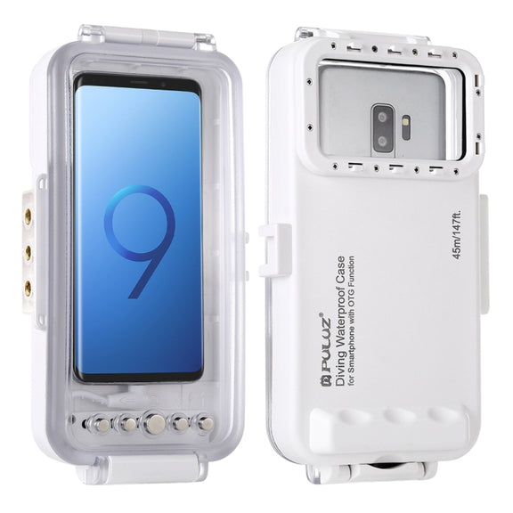 PULUZ 45m/147ft Water-resistant Diving Case Photo Video Taking Underwater Housing Cover for iPhone 16 / 16 Pro / 15 / 15 Pro, Galaxy, Huawei, Xiaomi, Google Android OTG Smartphones with Type-C Port(White) - free shipping - PMC TechLife - Order now!