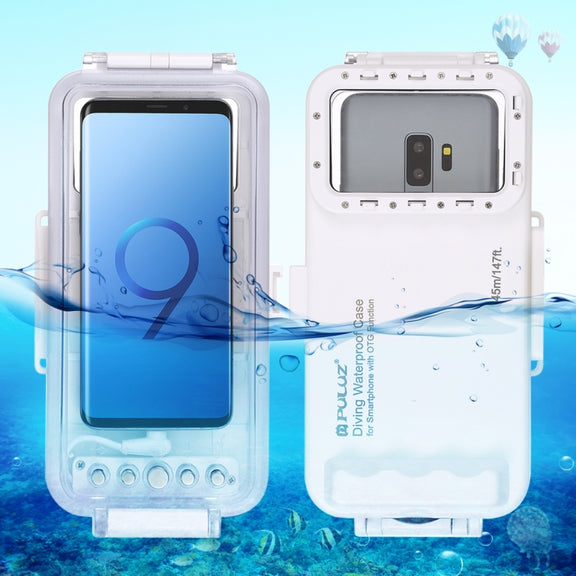 PULUZ 45m/147ft Water-resistant Diving Case Photo Video Taking Underwater Housing Cover for iPhone 16 / 16 Pro / 15 / 15 Pro, Galaxy, Huawei, Xiaomi, Google Android OTG Smartphones with Type-C Port(White) - free shipping - PMC TechLife - Order now!