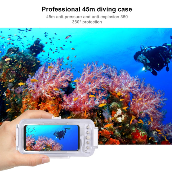 PULUZ 45m/147ft Water-resistant Diving Case Photo Video Taking Underwater Housing Cover for iPhone 16 / 16 Pro / 15 / 15 Pro, Galaxy, Huawei, Xiaomi, Google Android OTG Smartphones with Type-C Port(White) - free shipping - PMC TechLife - Order now!