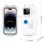 PULUZ 40m/130ft Water-resistant Diving Case for iPhone 15 Pro Max / 15 Plus / 14 Plus / 14 Pro Max / 13 Pro Max / 12 Pro Max / 11 Pro Max, with One-way Valve Photo Video Taking Underwater Housing Cover(White)