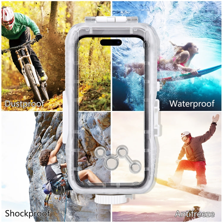 PULUZ 40m/130ft Water-resistant Diving Case for iPhone 15 Pro Max / 15 Plus / 14 Plus / 14 Pro Max / 13 Pro Max / 12 Pro Max / 11 Pro Max, with One-way Valve Photo Video Taking Underwater Housing Cover(White)