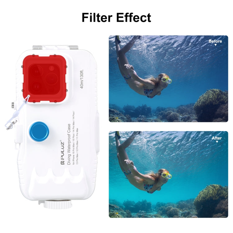 PULUZ 40m/130ft Waterproof Diving Case for iPhone 15 Pro Max / 15 Plus / 14 Plus / 14 Pro Max / 13 Pro Max / 12 Pro Max / 11 Pro Max, with One-way Valve Photo Video Taking Underwater Housing Cover(White) - free shipping - PMC Jewellery - Order now!