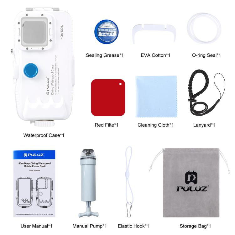 PULUZ 40m/130ft Waterproof Diving Case for iPhone 15 Pro Max / 15 Plus / 14 Plus / 14 Pro Max / 13 Pro Max / 12 Pro Max / 11 Pro Max, with One-way Valve Photo Video Taking Underwater Housing Cover(White) - free shipping - PMC Jewellery - Order now!