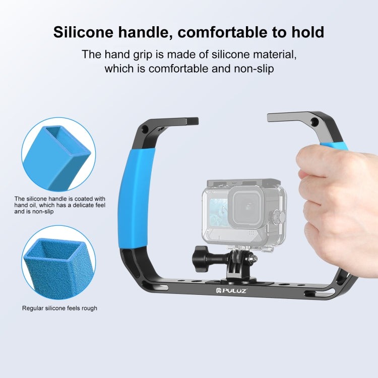 PULUZ Dual Silicone Handles Aluminium Alloy Underwater Diving Rig for GoPro, DJI OSMO Action, Insta360 and Other Action Cameras (Blue)
