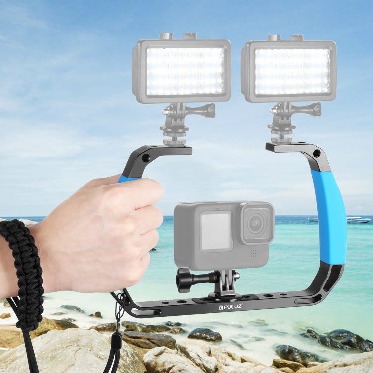 PULUZ Dual Silicone Handles Aluminium Alloy Underwater Diving Rig for GoPro, DJI OSMO Action, Insta360 and Other Action Cameras (Blue) - free shipping - PMC Jewellery - Order now!