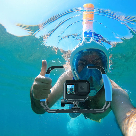 PULUZ Dual Silicone Handles Aluminium Alloy Underwater Diving Rig for GoPro, DJI OSMO Action, Insta360 and Other Action Cameras (Blue)