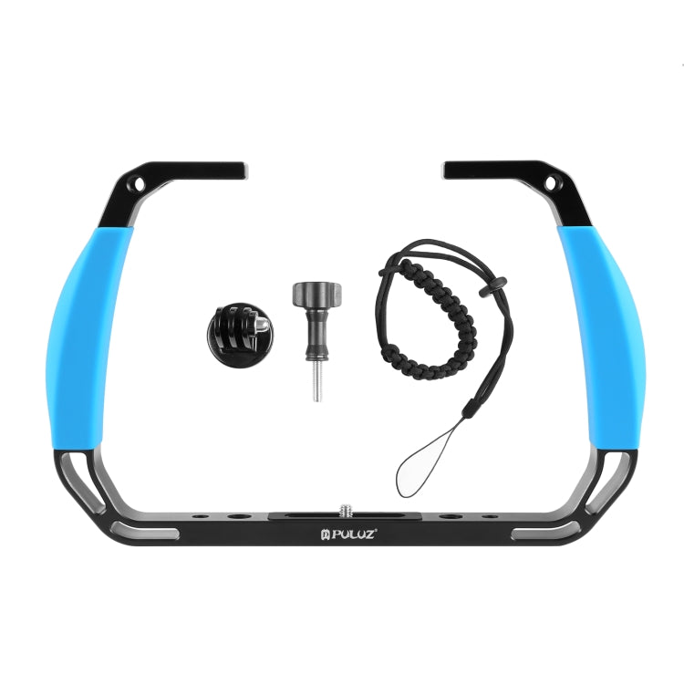 PULUZ Dual Silicone Handles Aluminium Alloy Underwater Diving Rig for GoPro, DJI OSMO Action, Insta360 and Other Action Cameras (Blue)