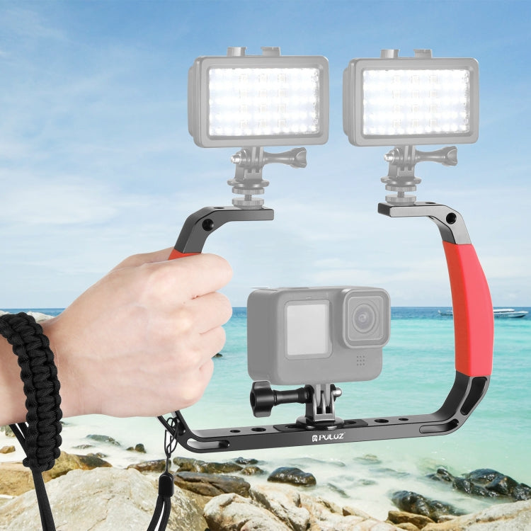 PULUZ Dual Silicone Handles Aluminium Alloy Underwater Diving Rig for GoPro, DJI OSMO Action, Insta360 and Other Action Cameras (Red) - free shipping - PMC Jewellery - Order now!