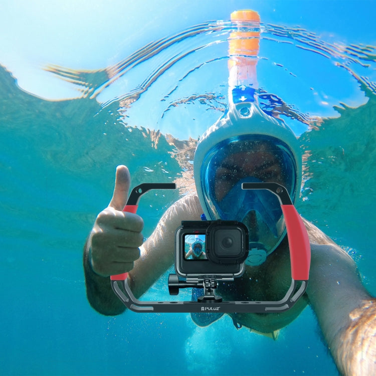 PULUZ Dual Silicone Handles Aluminium Alloy Underwater Diving Rig for GoPro, DJI OSMO Action, Insta360 and Other Action Cameras (Red) - free shipping - PMC Jewellery - Order now!