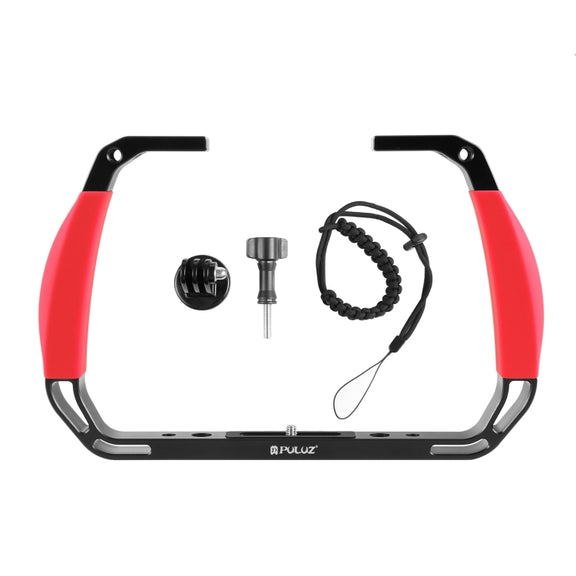 PULUZ Dual Silicone Handles Aluminium Alloy Underwater Diving Rig for GoPro, DJI OSMO Action, Insta360 and Other Action Cameras (Red)
