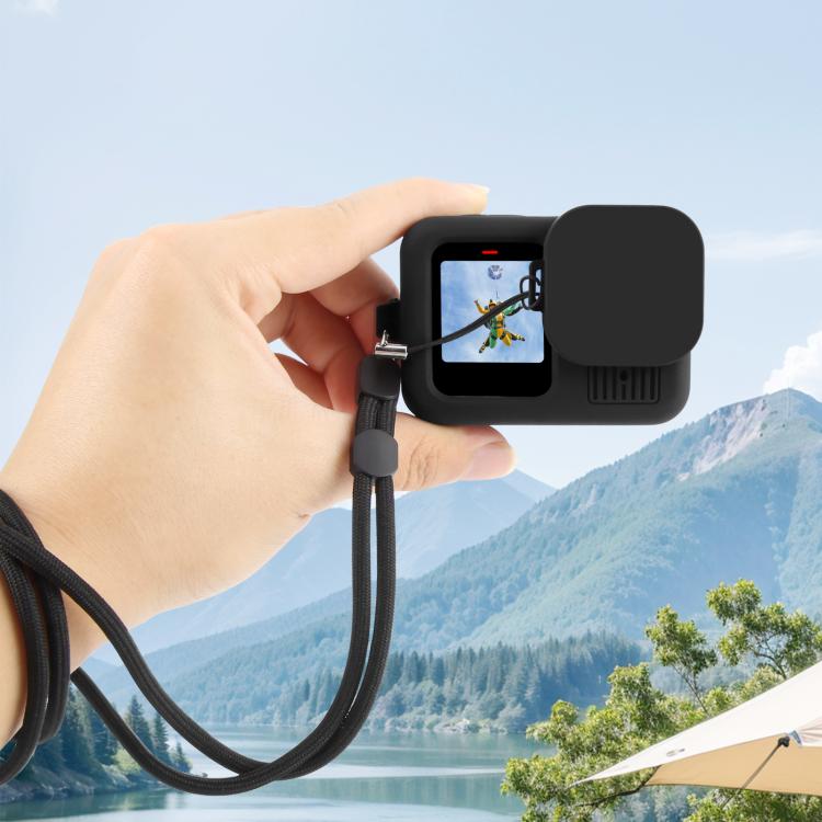For GoPro HERO13 Black PULUZ Silicone Protective Case Side Interface Cover with Wrist Strap & Lens Cover (Black)