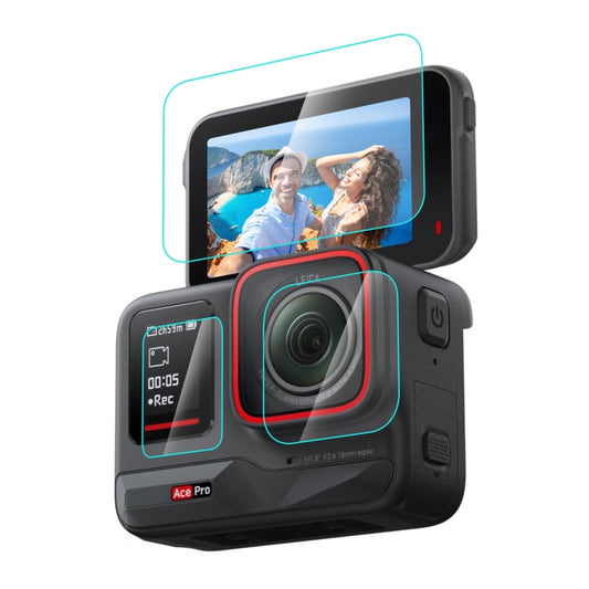 For Insta360 Ace Pro PULUZ 3 in 1 Rear & Front  Screen + Lens Tempered Glass Film (Transparent) - Protective Film & Stickers by PULUZ | Online Shopping South Africa | PMC Jewellery | Buy Now Pay Later Mobicred