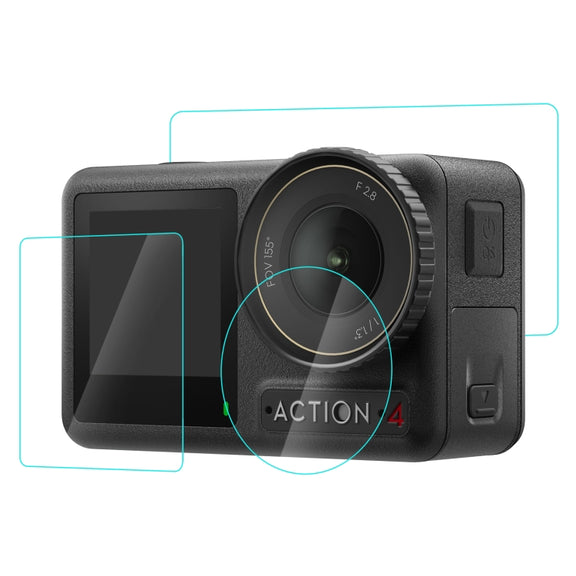 For DJI Osmo Action 4 PULUZ 3-in-1 Lens Front and Back Screen Tempered Glass Explosion-proof Film (Transparent)