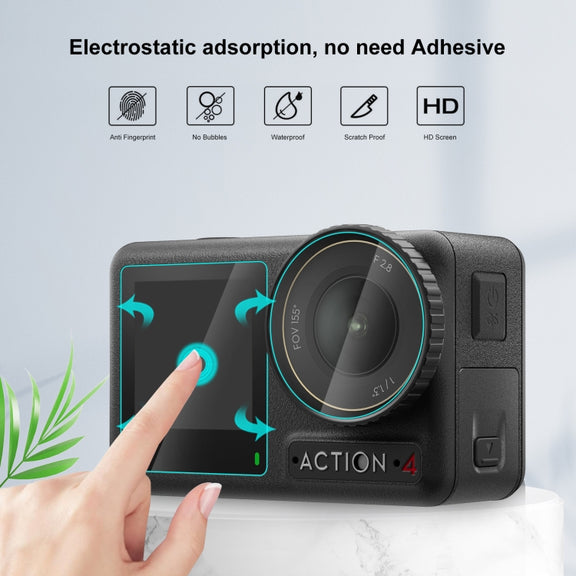 For DJI Osmo Action 4 PULUZ 3-in-1 Lens Front and Back Screen Tempered Glass Explosion-proof Film (Transparent)