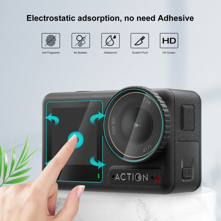 For DJI Osmo Action 4 PULUZ 3-in-1 Lens Front and Back Screen Tempered Glass Explosion-proof Film (Transparent)