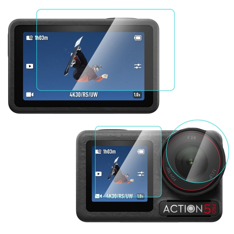For DJI Osmo Action 5 Pro PULUZ 3-in-1 Lens Front and Back Screen Tempered Glass Explosion-proof Film (Transparent) - free shipping - PMC TechLife - Order now!