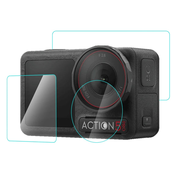 For DJI Osmo Action 5 Pro PULUZ 3-in-1 Lens Front and Back Screen Tempered Glass Explosion-proof Film (Transparent)