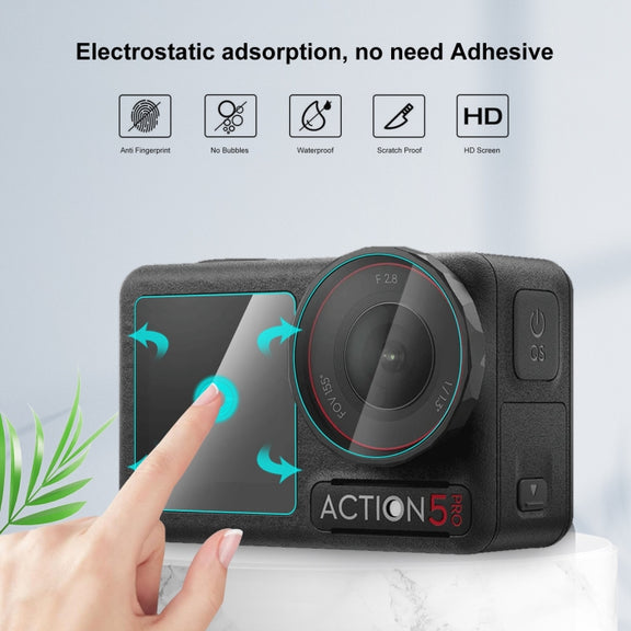 For DJI Osmo Action 5 Pro PULUZ 3-in-1 Lens Front and Back Screen Tempered Glass Explosion-proof Film (Transparent)