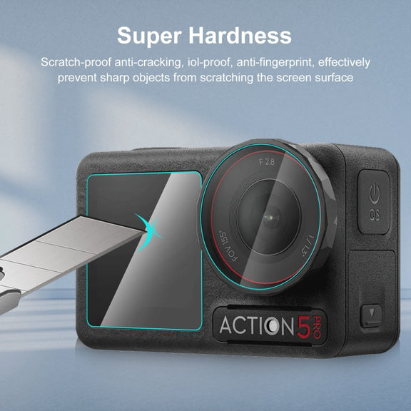 For DJI Osmo Action 5 Pro PULUZ 3-in-1 Lens Front and Back Screen Tempered Glass Explosion-proof Film (Transparent)