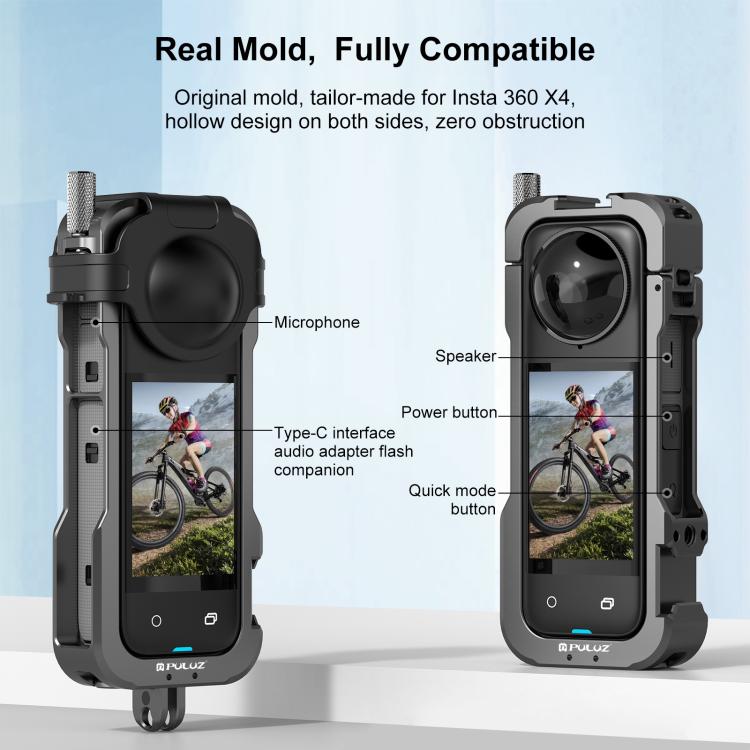 For Insta360 X4 PULUZ Metal Protective Cage Rig Housing Frame with Lens Cover (Black) - free shipping - PMC TechLife - Order now!