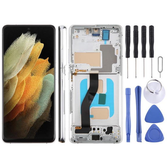For Samsung Galaxy S21 Ultra SM-G998B 6.66 inch TFT LCD Screen Digitizer Full Assembly with Frame, Not Supporting Fingerprint Identification (Silver)