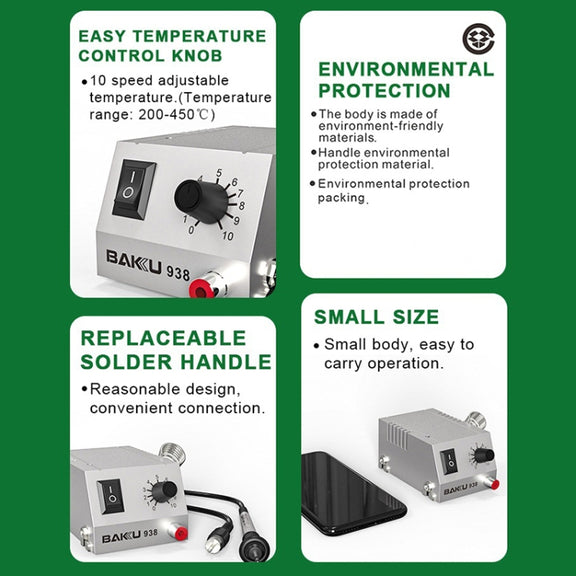 BAKU BK-938 Powerful Mini Anti-static Soldering Station Welder Machine, EU Plug (Silver)