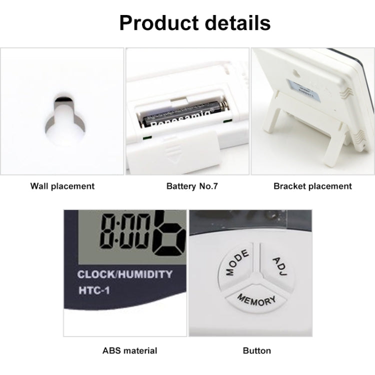 3.8 inch LCD Digital Temperature & Humidity Meter with Clock / Calendar (HTC-1)(White) - Indoor Thermometer by PMC TechLife | Online Shopping South Africa | PMC TechLife | Buy Now Pay Later Mobicred