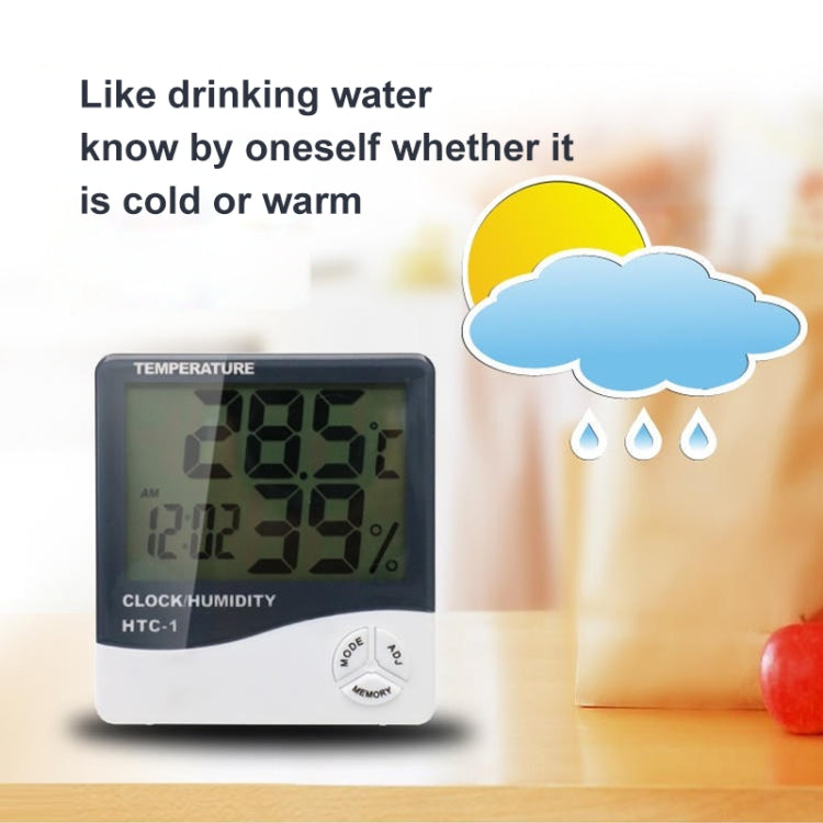 3.8 inch LCD Digital Temperature & Humidity Meter with Clock / Calendar (HTC-1)(White) - Indoor Thermometer by PMC TechLife | Online Shopping South Africa | PMC TechLife | Buy Now Pay Later Mobicred