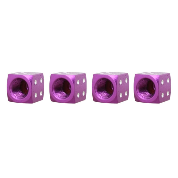 Universal 8mm Dice Style Aluminium Alloy Car Tire Valve Caps, Pack of 4(Purple)