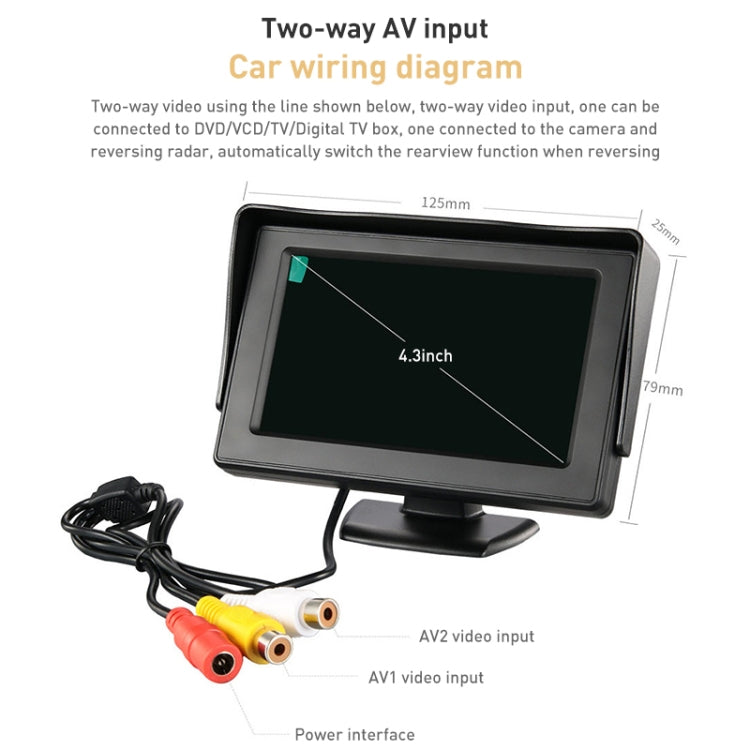 4.3 inch Car Color Monitor with Adjustable Angle Holder & Universal Sunshade , Dual Video Input - free shipping - PMC Jewellery - Order now!