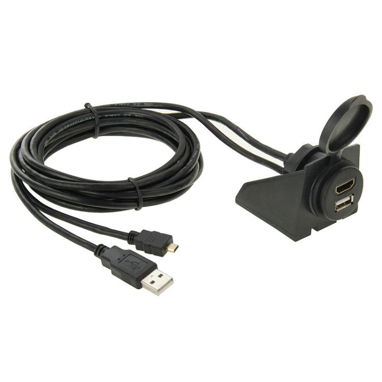 USB 2.0 & Micro HDMI (Type-D) Male to USB 2.0 & HDMI (Type-A) Female Adapter Cable with Car Flush Mount, Length: 2m - DIY Cables by PMC TechLife | Online Shopping South Africa | PMC TechLife | Buy Now Pay Later Mobicred