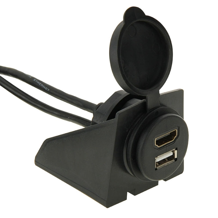 USB 2.0 & Micro HDMI (Type-D) Male to USB 2.0 & HDMI (Type-A) Female Adapter Cable with Car Flush Mount, Length: 2m - DIY Cables by PMC TechLife | Online Shopping South Africa | PMC TechLife | Buy Now Pay Later Mobicred