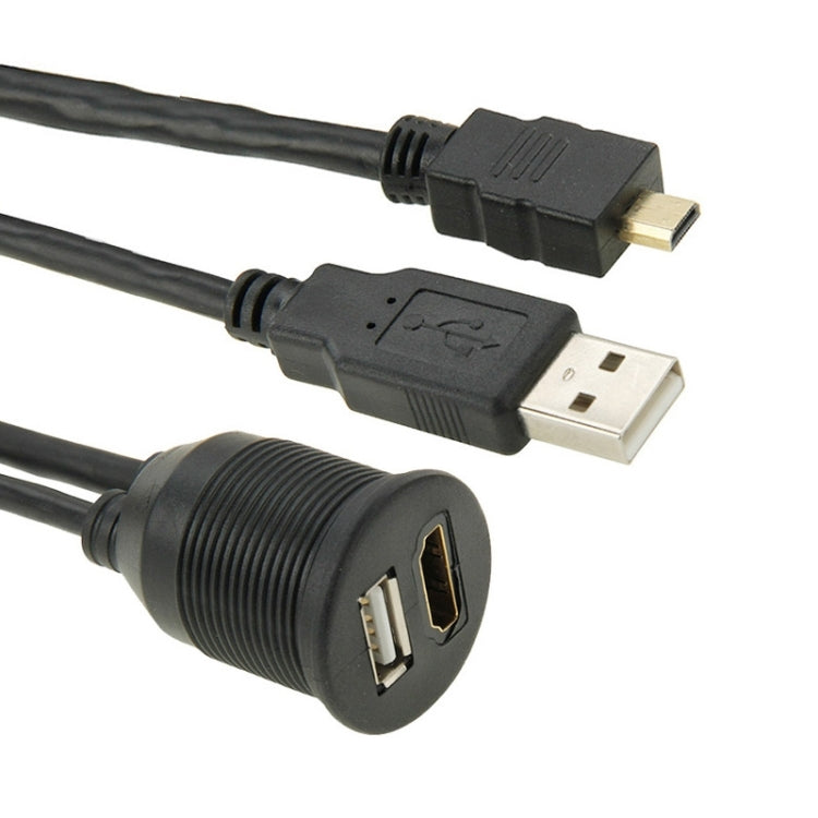 USB 2.0 & Micro HDMI (Type-D) Male to USB 2.0 & HDMI (Type-A) Female Adapter Cable with Car Flush Mount, Length: 2m - DIY Cables by PMC TechLife | Online Shopping South Africa | PMC TechLife | Buy Now Pay Later Mobicred