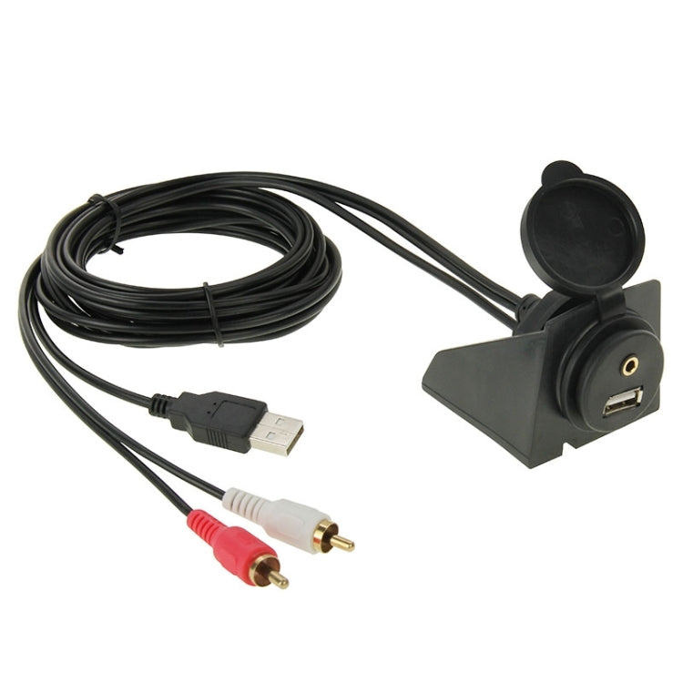 USB 2.0 & 2 RCA Male to USB 2.0 & 3.5mm Female Adapter Cable with Car Flush Mount, Length: 2m - DIY Cables by PMC TechLife | Online Shopping South Africa | PMC TechLife | Buy Now Pay Later Mobicred