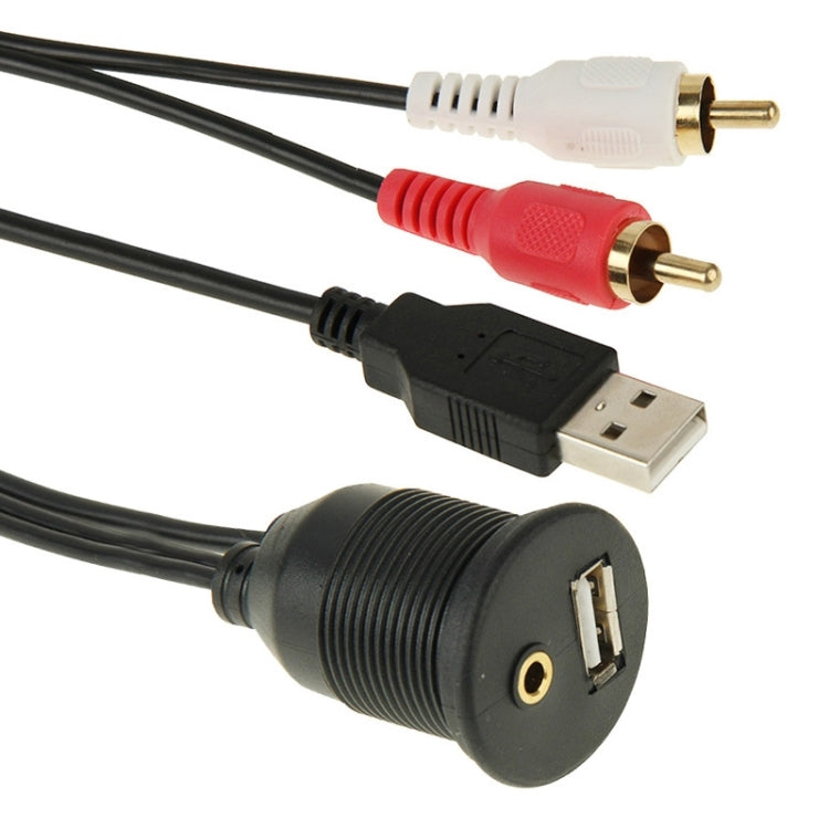 USB 2.0 & 2 RCA Male to USB 2.0 & 3.5mm Female Adapter Cable with Car Flush Mount, Length: 2m - DIY Cables by PMC TechLife | Online Shopping South Africa | PMC TechLife | Buy Now Pay Later Mobicred