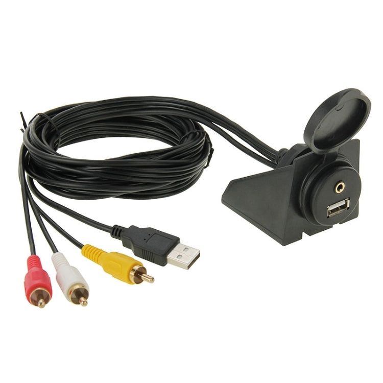 USB 2.0 & 3 RCA Male to USB 2.0 & 3.5mm Female Adapter Cable with Car Flush Mount, Length: 2m - DIY Cables by PMC TechLife | Online Shopping South Africa | PMC TechLife | Buy Now Pay Later Mobicred