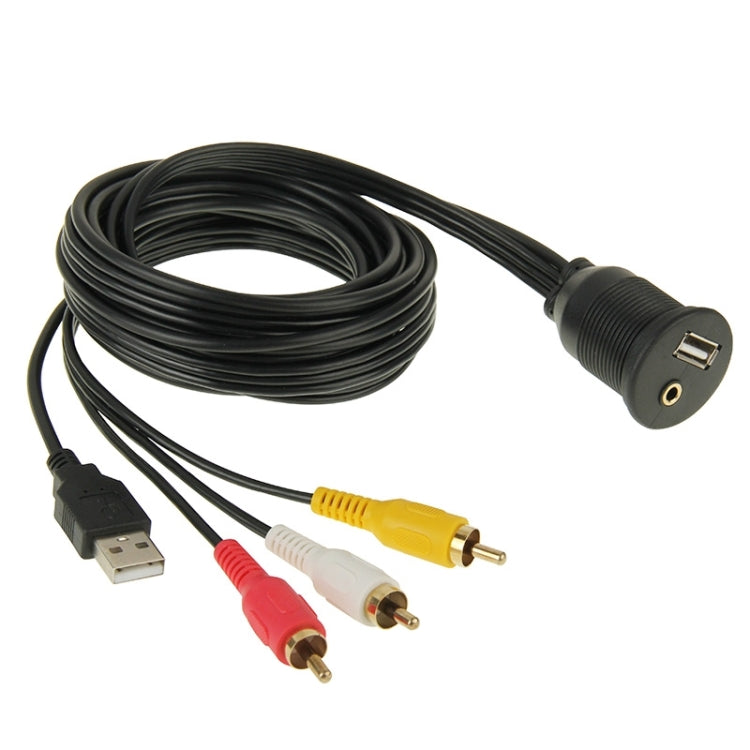USB 2.0 & 3 RCA Male to USB 2.0 & 3.5mm Female Adapter Cable with Car Flush Mount, Length: 2m - DIY Cables by PMC TechLife | Online Shopping South Africa | PMC TechLife | Buy Now Pay Later Mobicred
