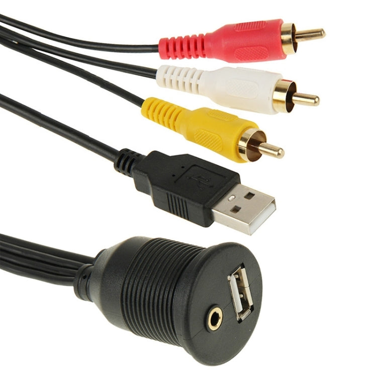 USB 2.0 & 3 RCA Male to USB 2.0 & 3.5mm Female Adapter Cable with Car Flush Mount, Length: 2m - DIY Cables by PMC TechLife | Online Shopping South Africa | PMC TechLife | Buy Now Pay Later Mobicred