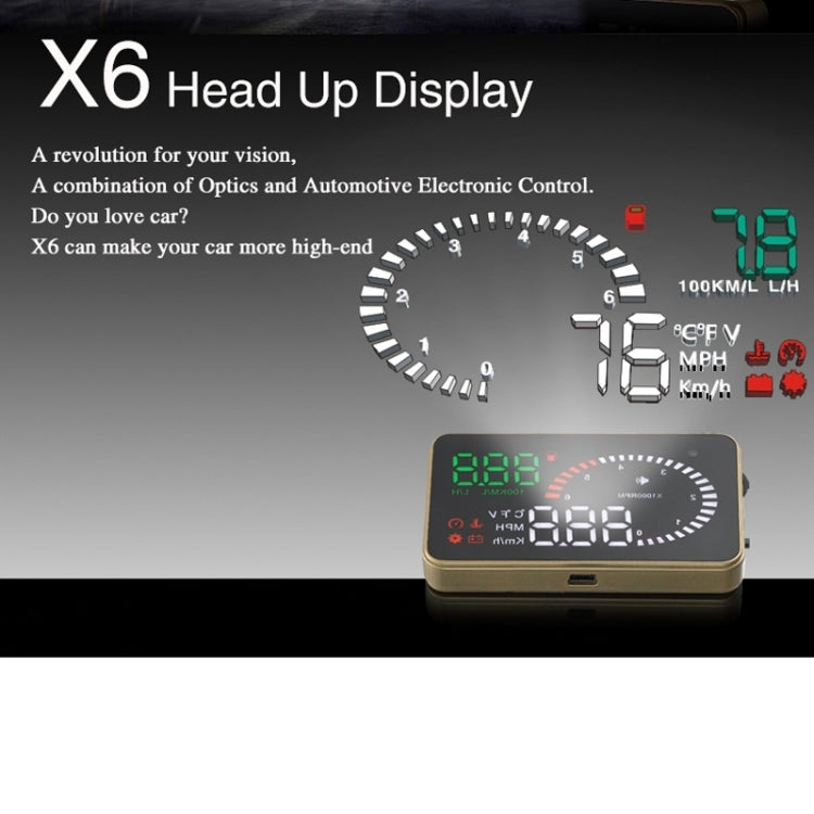X6 3.5 inch Car OBDII / EUOBD HUD Vehicle-mounted Head Up Display Security System, Support Speed & Water Temperature & Speed Alarm & Fuel Consumption & Battery Voltage, etc. - Head Up Display System by PMC TechLife | Online Shopping South Africa | PMC TechLife | Buy Now Pay Later Mobicred