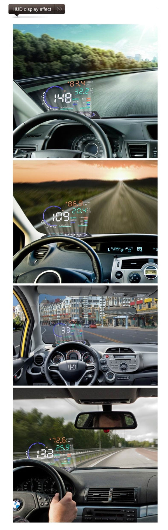 A8 5.5 inch Car OBDII HUD Warning System Vehicle-mounted Head Up Display Projector with LED, Support Fuel Consumption & Over Speed Alarm & Water Temperature & Fault Diagnosis