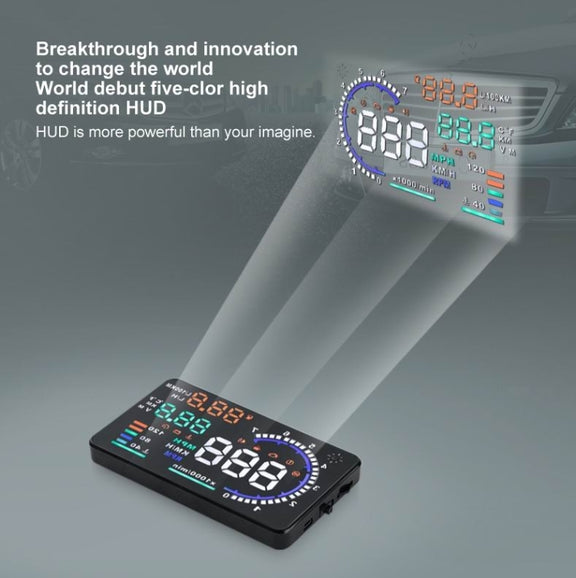 A8 5.5 inch Car OBDII HUD Warning System Vehicle-mounted Head Up Display Projector with LED, Support Fuel Consumption & Over Speed Alarm & Water Temperature & Fault Diagnosis
