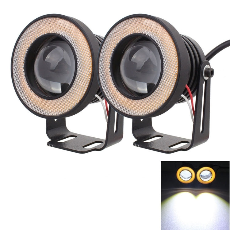 2 PCS 2.5 inch 10W 900LM White + Yellow Light 6500K Waterproof LED Eagle Eye Light for Vehicles, DC 12V, Cable Length: 20cm(Black) - free shipping - PMC TechLife - Order now!