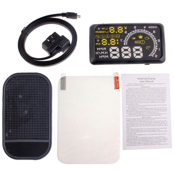 W02 5.5 inch Car OBDII HUD Fuel Consumption Warning System Vehicle-mounted Head Up Display Projector with LED