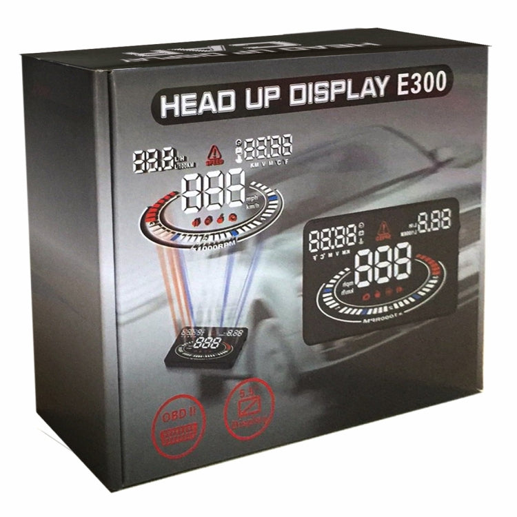 E300 5.5 inch Car OBDII / EUOBD HUD Vehicle-mounted Head Up Display Security System, Support Speed & Fuel Consumption, Overspeed Alarm,  Fuel Consumption, Water Temperature, etc.(Black) - Head Up Display System by PMC TechLife | Online Shopping South Africa | PMC TechLife | Buy Now Pay Later Mobicred