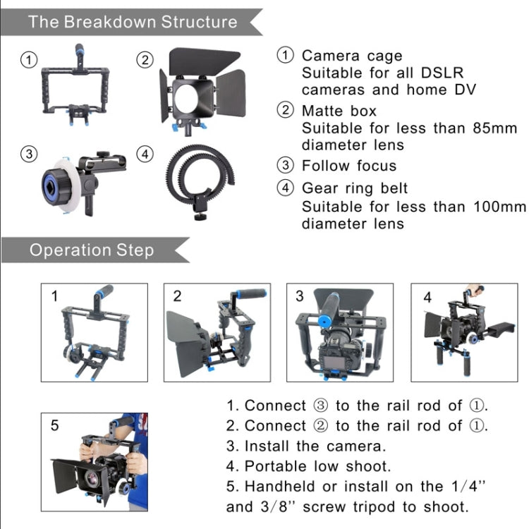 YELANGU YLG1103A-B Large Handle Video Camera Cage Stabilizer + Matte Box Kit for DSLR Camera / Video Camera - free shipping - PMC Jewellery - Order now!