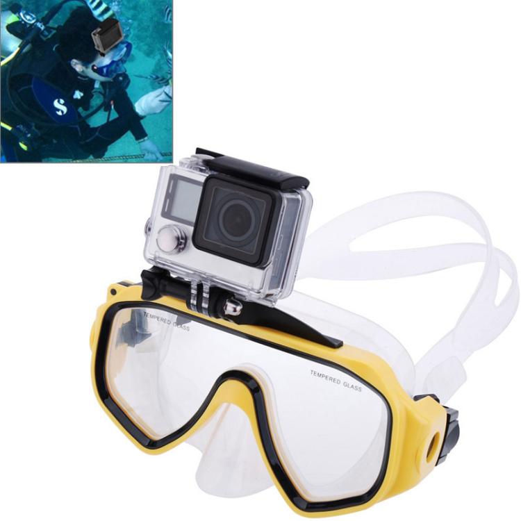 Water Sports Diving Equipment Diving Mask Swimming Glasses with Mount for GoPro, Insta360, DJI and Other Action Cameras(Yellow)