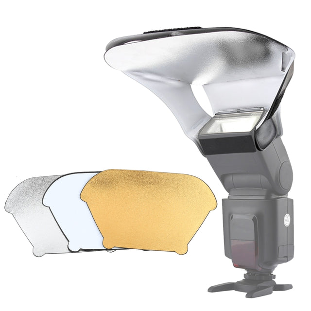 Universal FB-10X Camera Top Flash Light Speedlite Bounce Focus Flash Diffuser with 3 PCS Removable Color Light Reflector(Black)