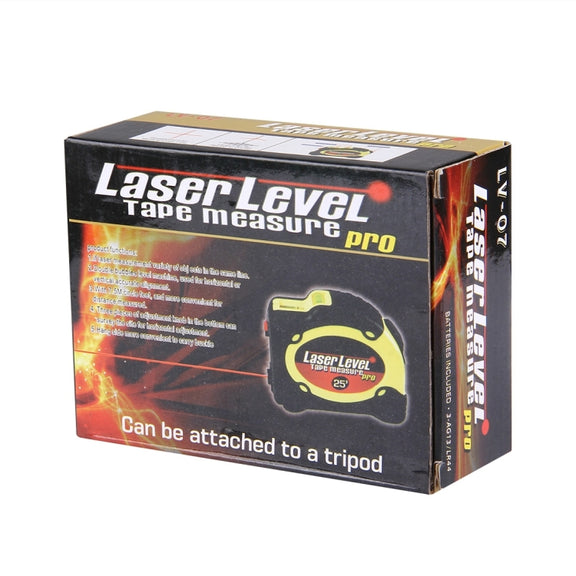 Laser Level with Tape Measure Pro (25 feet) & Belt Clip / Can be Attached to Tripod(Yellow)
